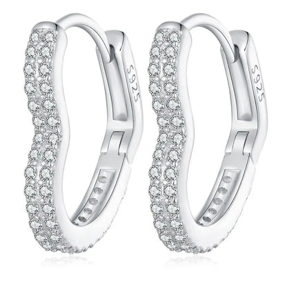 925 Sterling Silver European Simple CZ Ear Buckles Heart Hoop Earrings for Women Wedding Gift Minimalism Jewelry E737