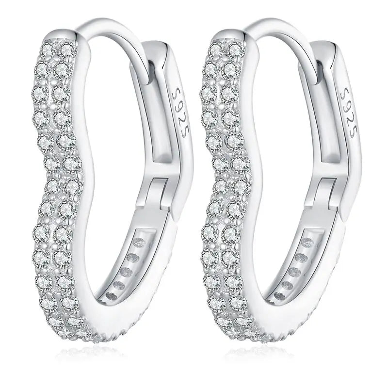 925 Sterling Silver European Simple CZ Ear Buckles Heart Hoop Earrings for Women Wedding Gift Minimalism Jewelry E737