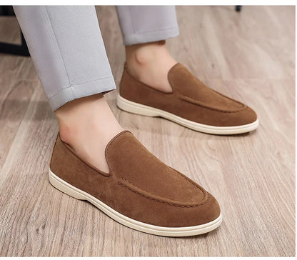 Men's Suede Leather Comfort Loafers, Flat Casual Slip-on Shoes, Fashion Suede Flats, Classic Round Toe Soft Leather Loafers 2026