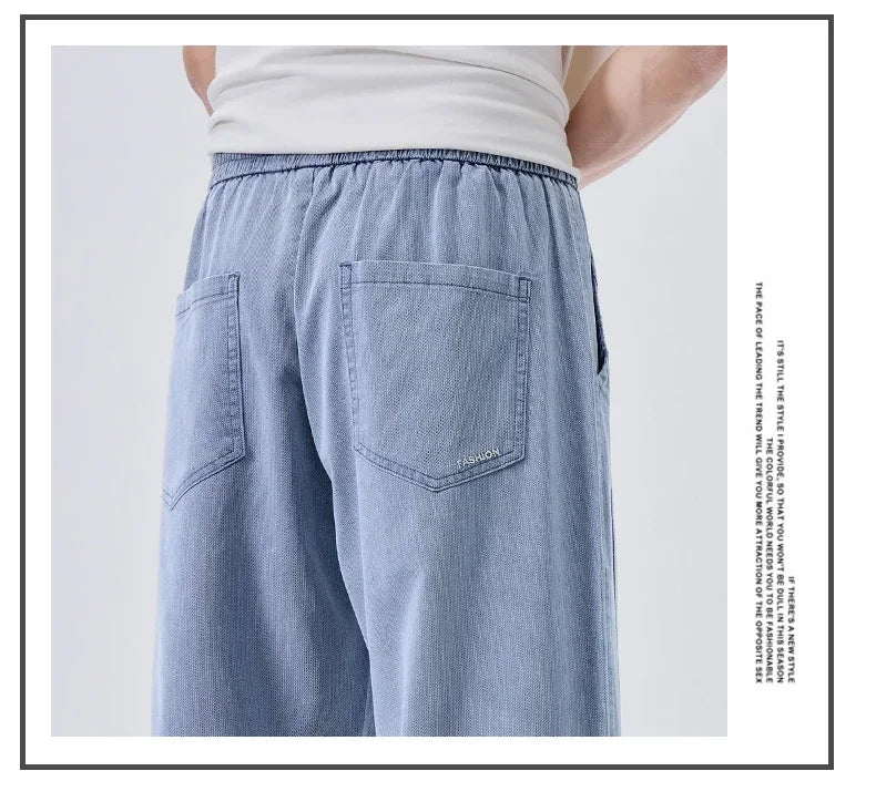 Brand Soft Jeans for Men Spring Thin Draped Comfortable Straight Trousers Drawstring Male Baggy Denim Pants Streetwear