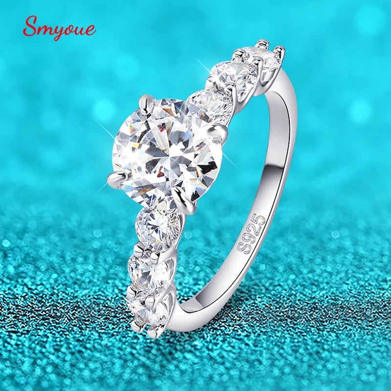 3.2CTTW Full Moissanite Wedding Rings for Women 7 Stones Sparkling Lab Diamond Band with Certificate S925 Sterling Silver