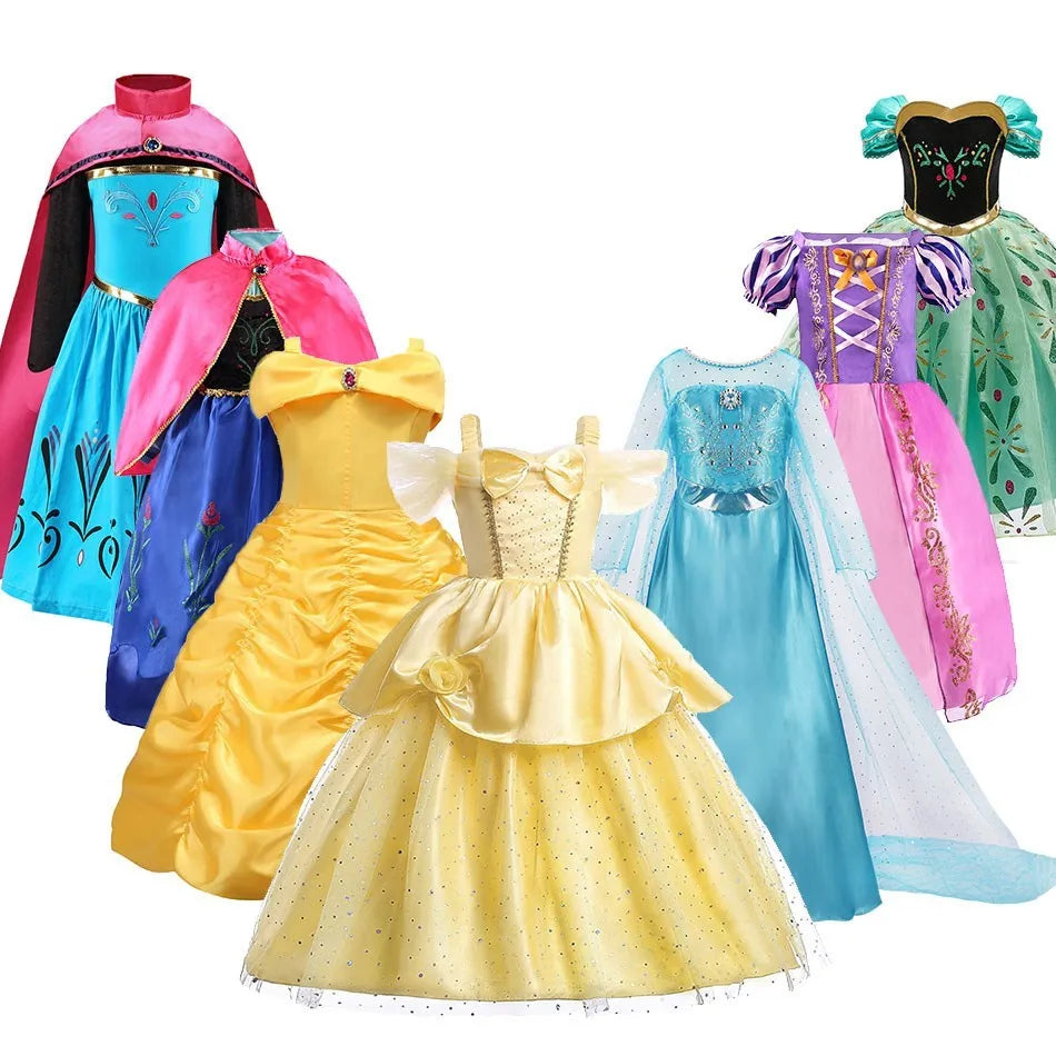 Fantasia Infantil Belle Menina Halloween Princesa Vestido Cosplay Festa Crianças Rapunzel Cinderela Anna Elsa Encanto Roupa de Aniversário