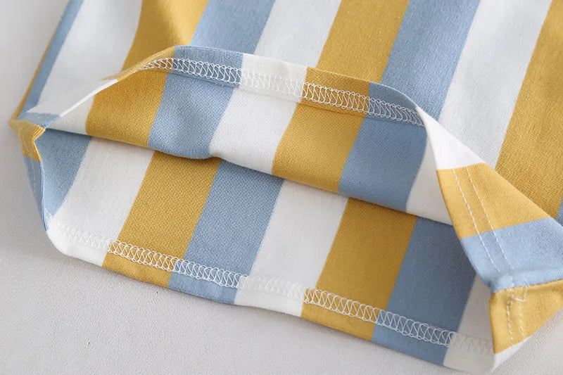 ‌New 2025 Boys Cotton Striped Shorts Set 2-Piece Summer Outfit Fashion Short Sleeve Casual Playwear Stylish Kids Clothing‌