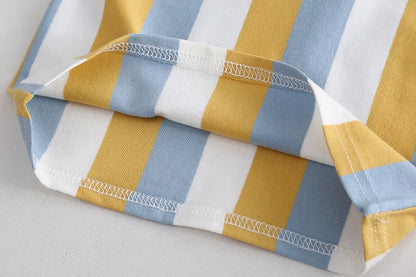 ‌New 2025 Boys Cotton Striped Shorts Set 2-Piece Summer Outfit Fashion Short Sleeve Casual Playwear Stylish Kids Clothing‌