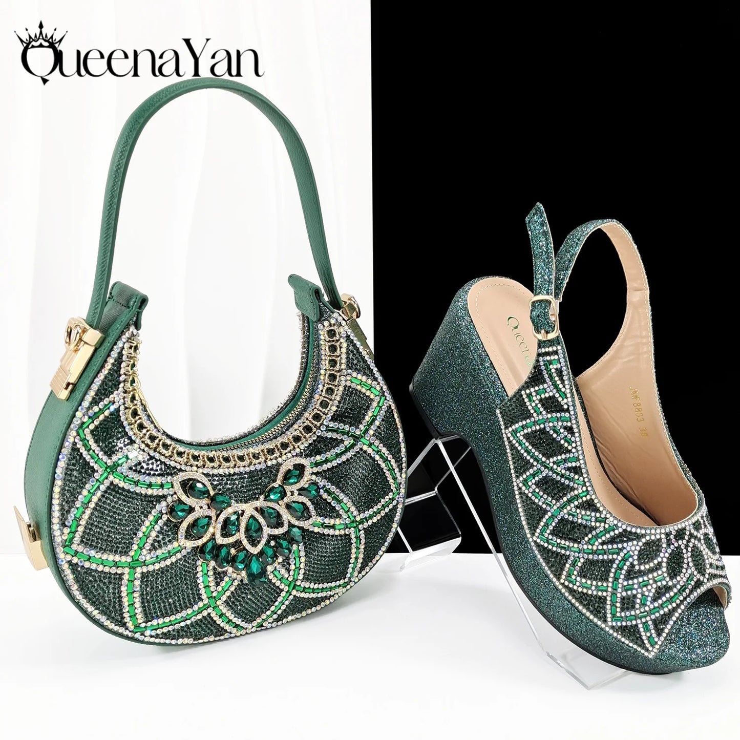 African Shoe and Bag Set for Wedding Women Shoes and Bag To Match Set with Rhinestone Italy Pumps Women Shoes Luxury