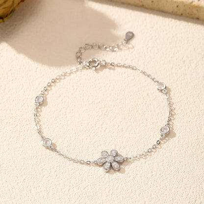 925 Sterling Silver Elegant Sparkling Flower Clear CZ Charms Simple Bracelet Fashion Link Chain For Women Fine Jewelry