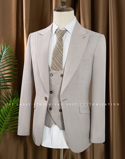 high quality men suits 3 piece set elegant slim fit formal office and leisure banquet groomsman set groom's suit