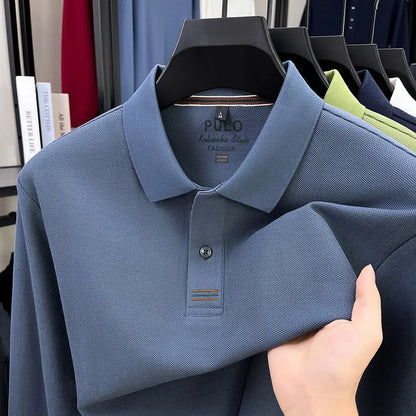 100% Breathable Cotton  Men's 2025 Autumn Long-Sleeve Polo Shirt - Classic Cotton Collared Business Casual Style