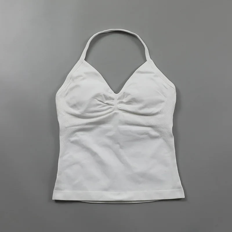Yoga Longline Strappy Top Leggings Set Women's Backless Camisole Built-In bra Vest High-Waisted Hip Lift Gym Shorts Sports Set