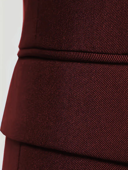 Men's Burgundy 2-Piece Suit Set (Blazer + Trousers Only, No Vest Included),Slim Fit Formal Business Wedding Party Jacket & Pants