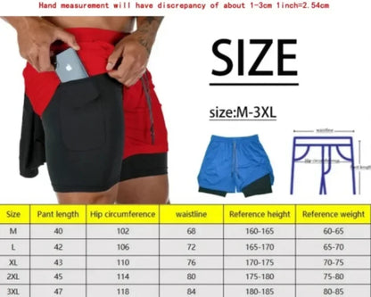 Men's Compress Shirt + 2-in-1 sports shorts 2pcs Set Leisure Breath Short Sleeve Sport Jogging Gym Brand Print Clothing