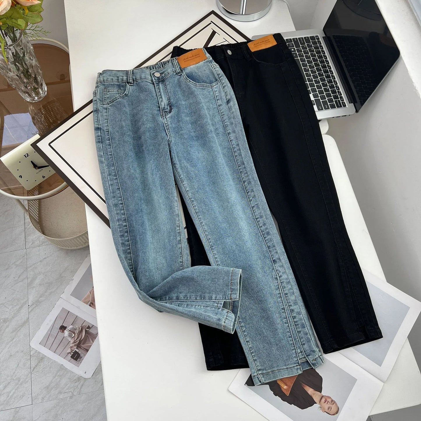 Women's Split Leg Opening Drainpipe Jeans