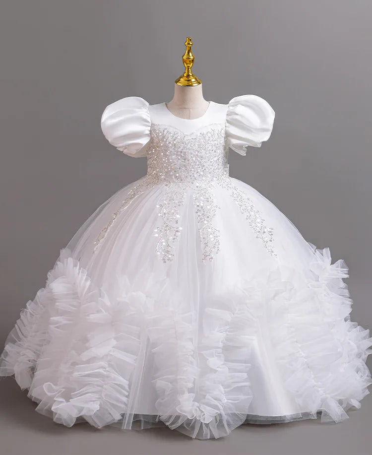 New Year Girl Lace Dress Girl's Birthday Party Ball Evening Dress Sleeveless Long Dress 4-12 Year Old Christmas Princess Dress