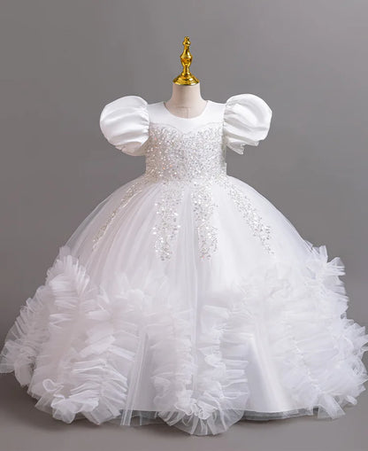 New Year Girl Lace Dress Girl's Birthday Party Ball Evening Dress Sleeveless Long Dress 4-12 Year Old Christmas Princess Dress