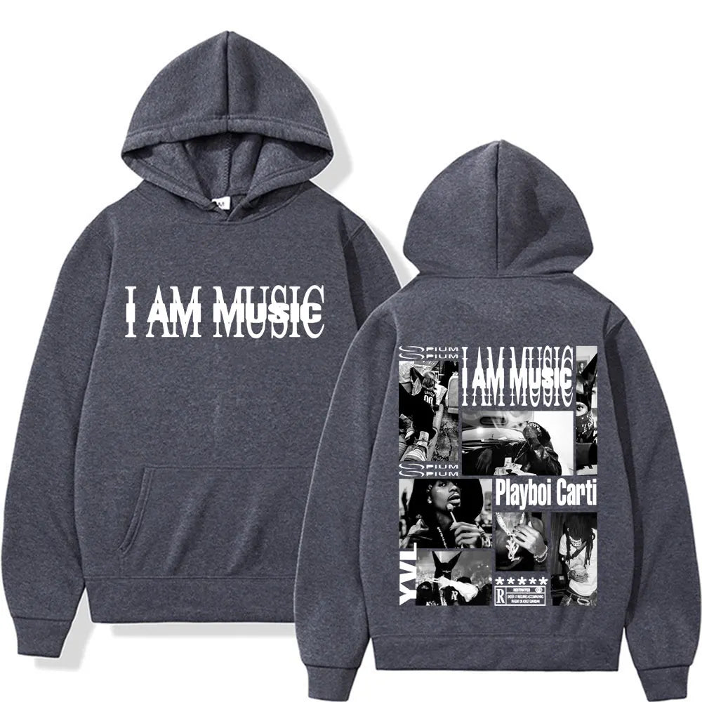 Rapper Playboi Carti I AM MUSIC Album Logo Hooded Men Fashion Gothic Hip Hop Street Sweatshirt Male Casual Fleece Comfort Hoodie