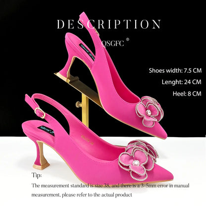 Party Shoes And Bag Ladies Heel Decoration Pure Elegant Flower Wedding Shoes And Bag Full Rhinestone Fashion Handbag