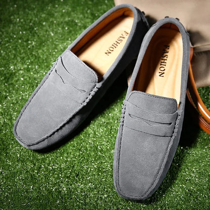 High Quality Suede Men Casual Shoes Non-slip Mens Driving Shoes Slip on Flats Loafers Leather Shoes 10 Colors Size 38-49