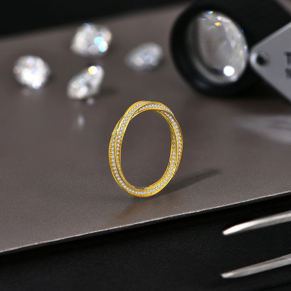 S925 Silver 18K Gold Plated Moissanite Rings D Color VVS1 Lab Diamond Helix Eternity Band Wedding Jewelry for Women Man