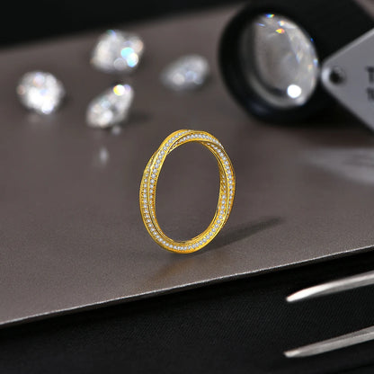 S925 Silver 18K Gold Plated Moissanite Rings D Color VVS1 Lab Diamond Helix Eternity Band Wedding Jewelry for Women Man