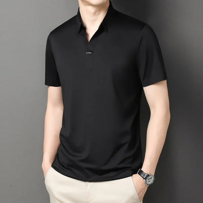 2024 High-quality Elastic Stretch POLO, Business Casual Men's Short-sleeved Shirt, Seamless V-neck M-4XL Men's Polo Shirt