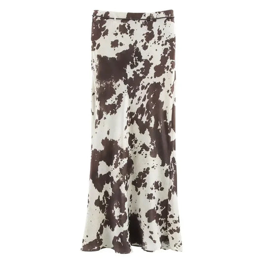 Woman 2025 Skirts Vintage Print Long Skirts For Women Tie Dye Summer Satin Skirt Belt High Waist Elegant Women's Skirts