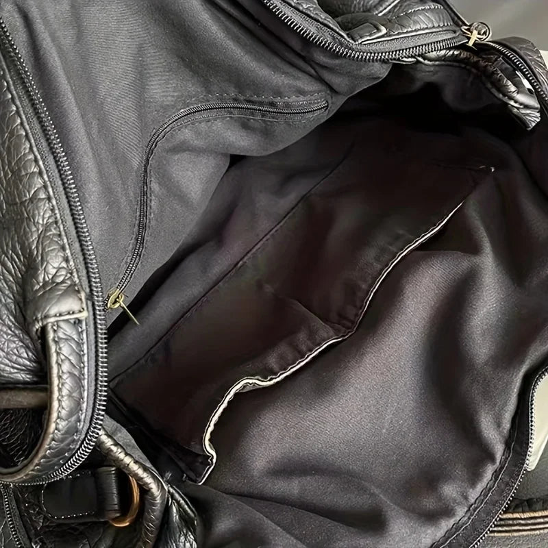 Y2K Spicy Girl One Shoulder Crossbody Bag Vintage Washed Leather Motorcycle Bag Large Capacity Bag