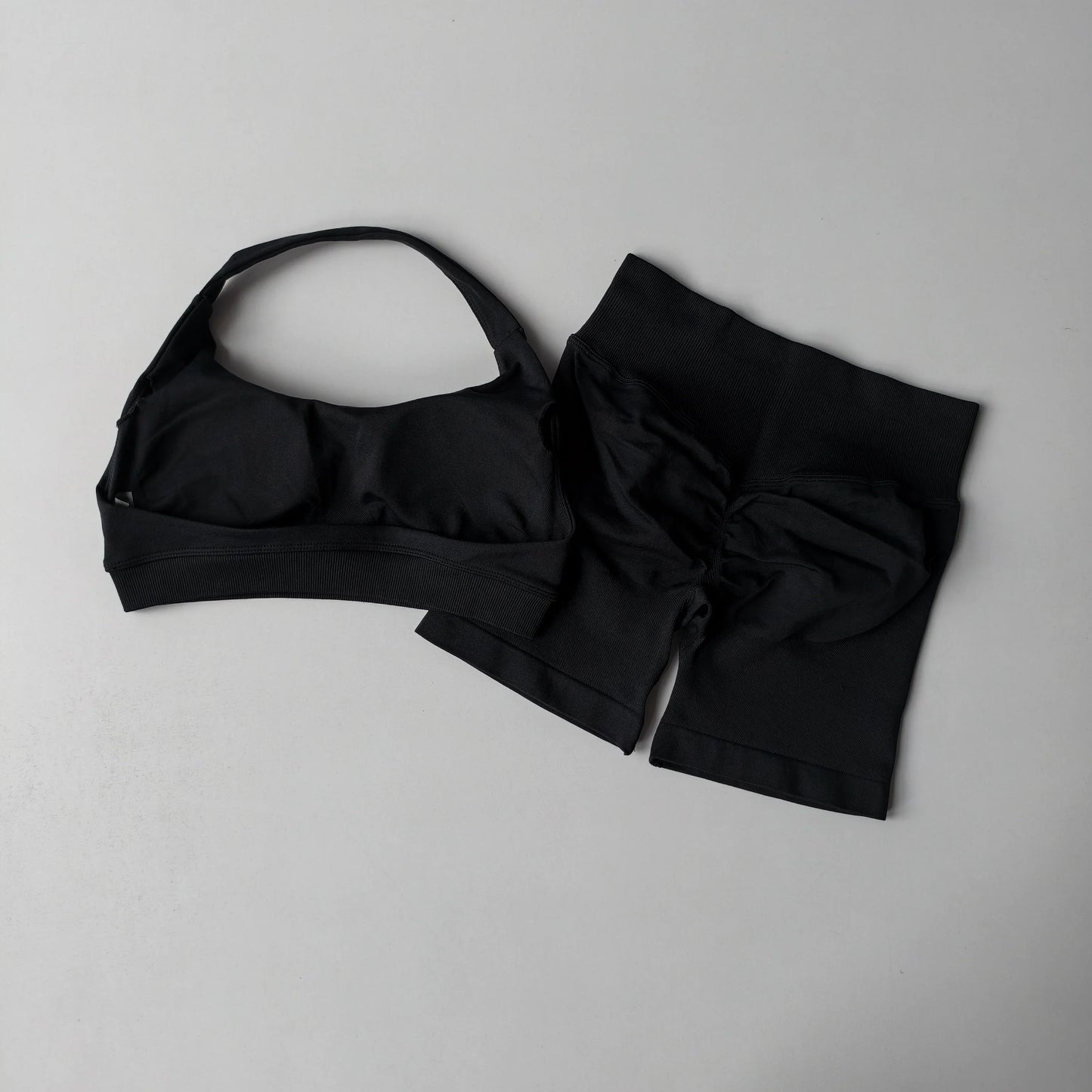 2pcs Sexy Halter Neck Beautiful Back High Waist Peach Sports Bras Set Suit Pilates Gathering Training Yoga Vest Fitness Bra