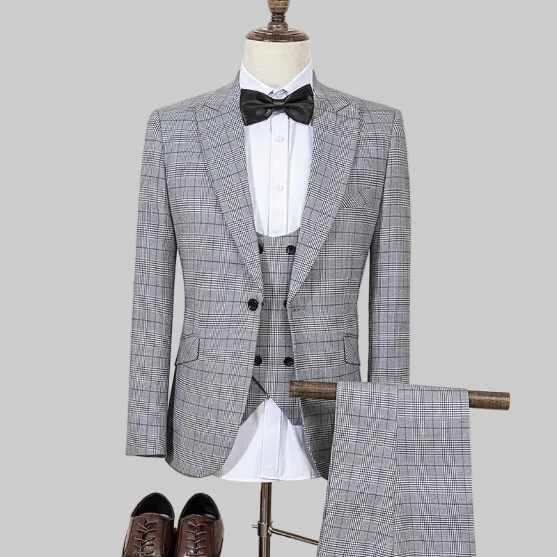 Stylish Checkered Suit 3 Piece Set Men Business Casual Wedding Outfit Slim Fit man suits