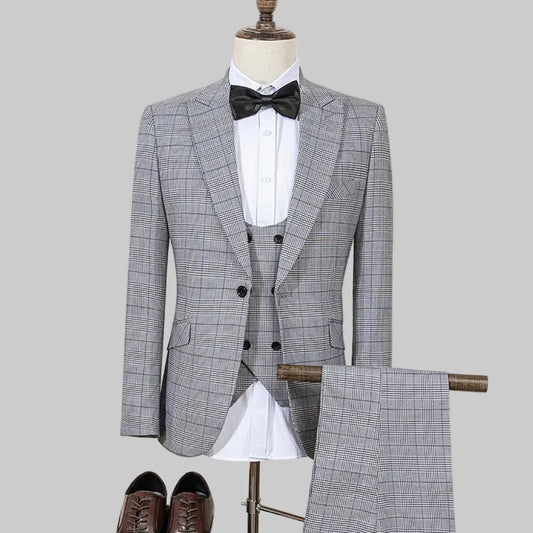 Stylish Checkered Suit 3 Piece Set Men Business Casual Wedding Outfit Slim Fit man suits