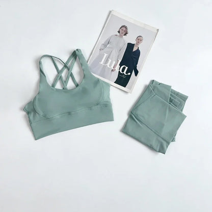2 Pieces Yoga Set Women Gym Set Workout Clothes Sports Suits High Waist Leggings Cross Straps Fitness Bra Running Tracksuit👚👍️