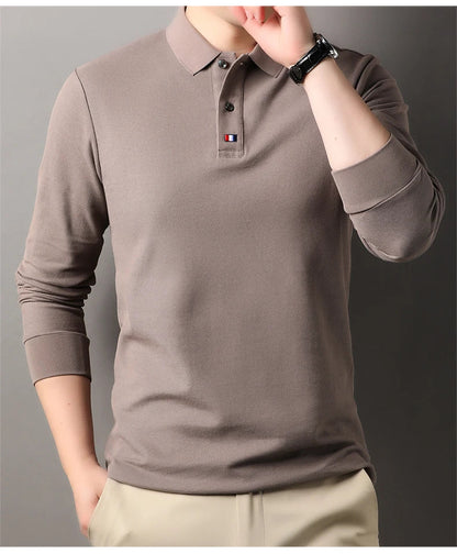 High end brand men's polo shirt long sleeved luxury fashion embroidered craft top 100% cotton 2024 Spring and Autumn new T-shirt