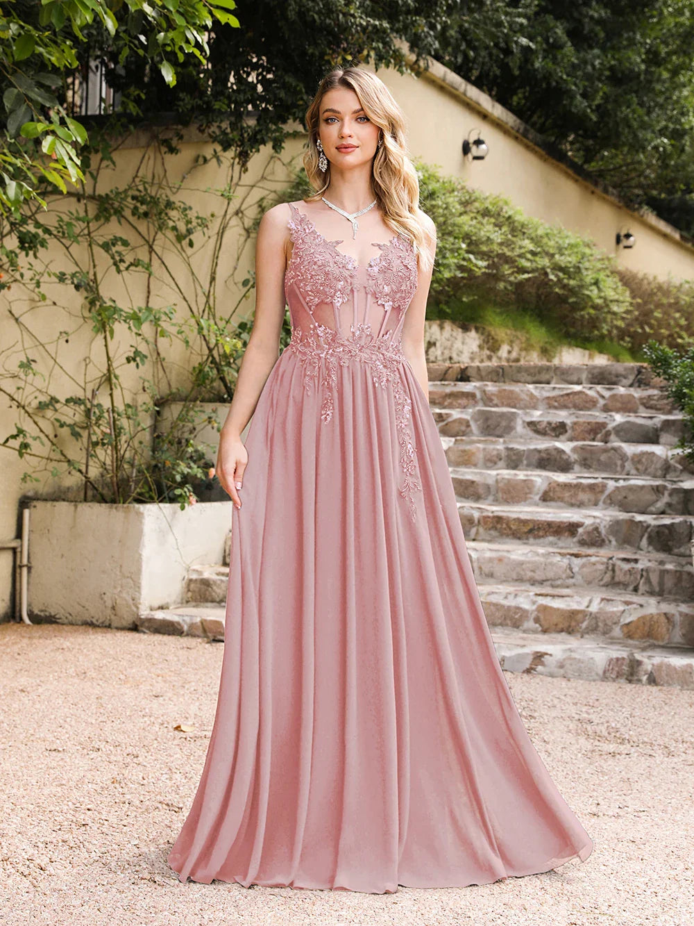 Fairy 3D Flower Lace Prom Dresses Luxury Beads Stones Straps Fish Bones Illusion Waist Evening Dress for Wedding Party