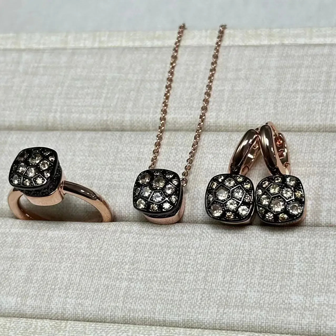10.6mm Honeycomb Style Jewelry Set For Women Ring Earrings Necklace Rose Gold Candy Crystal Bijoux Gift