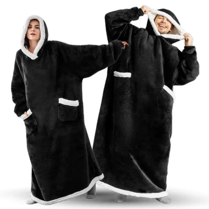 180cm Super Long Flannel Blanket Pyjamas with Sleeves Winter Hoodies Sweatshirt Women Men Pullover Fleece Giant Oversized Outd
