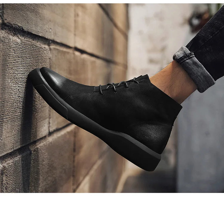 Men's Chelsea Cotton Boots Winter Men's Genuine Leather Shoes High Top Men Plush Sapato Social Masculino Zapatos Para Hombres