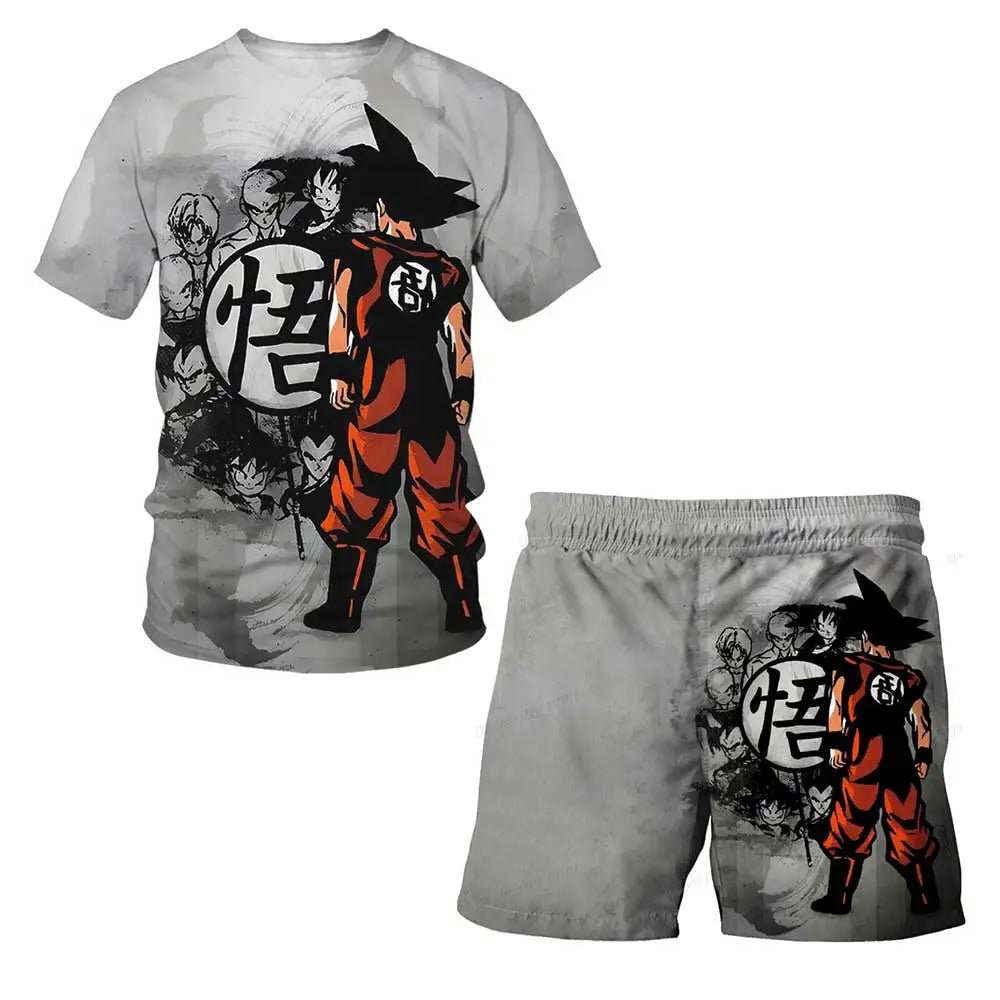 New Japan Cartoon Dragon Ball Z T-shirt Children's Top T-shirt+Shorts Two piece Set Summer Boys T-shirt+Shorts Beach Pants