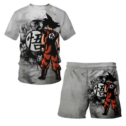 New Japan Cartoon Dragon Ball Z T-shirt Children's Top T-shirt+Shorts Two piece Set Summer Boys T-shirt+Shorts Beach Pants