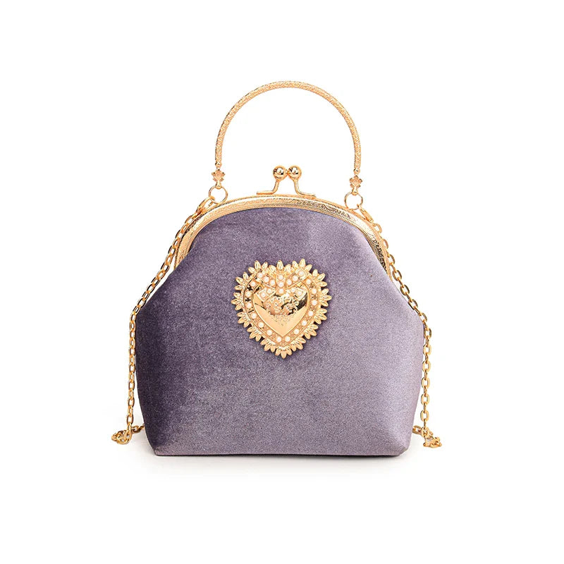 Velvet Frame Heart Dinner Hand Bags Diamonds Chains High Quality Shoulder and Crossbody Bags for Women 2024 Fashion Hot Sale