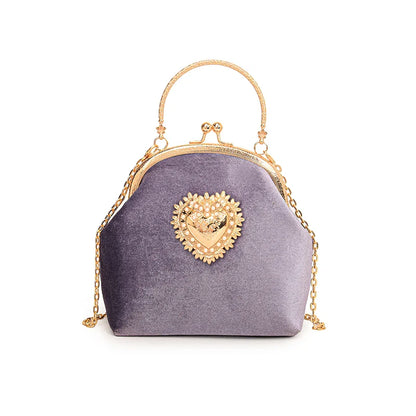 Velvet Frame Heart Dinner Hand Bags Diamonds Chains High Quality Shoulder and Crossbody Bags for Women 2024 Fashion Hot Sale