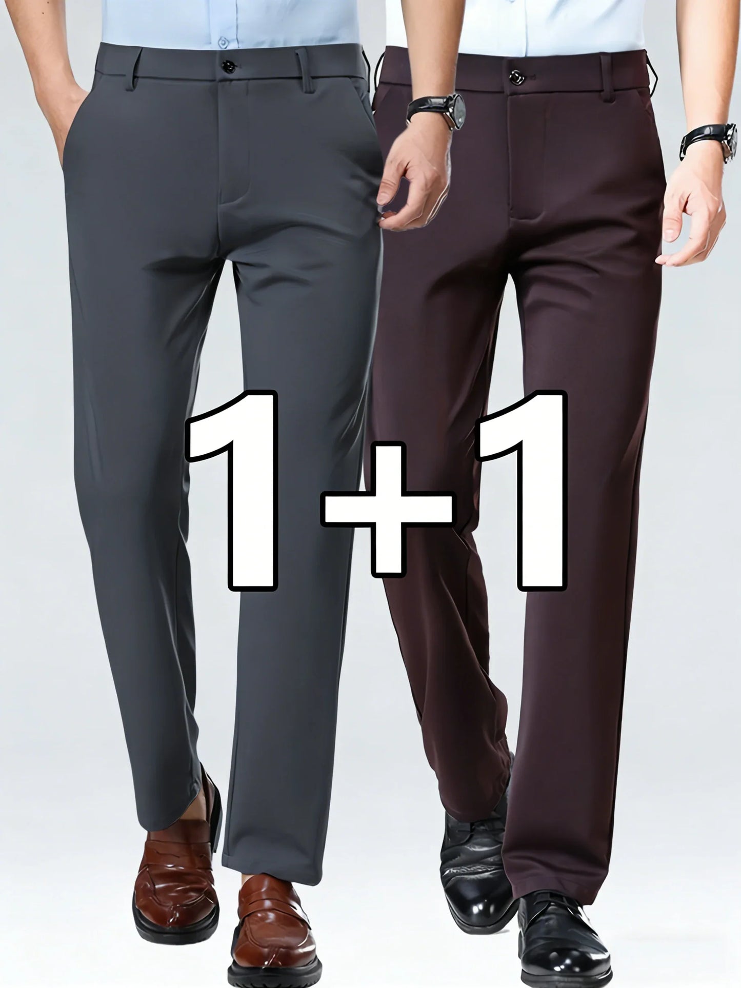 Men's 2-Pack Slim Fit Stretch Dress Pants - Navy Blue Business Casual Trousers, Wrinkle-Resistant Office Work Pants for Daily We
