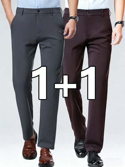 Men's 2-Pack Slim Fit Stretch Dress Pants - Navy Blue Business Casual Trousers, Wrinkle-Resistant Office Work Pants for Daily We