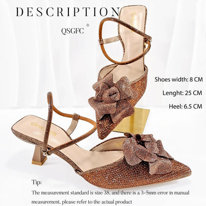Large Flower Design Shoes & Bag Nigerian Coffee Color Women's Stiletto Shoes For Special Good Time INS Style