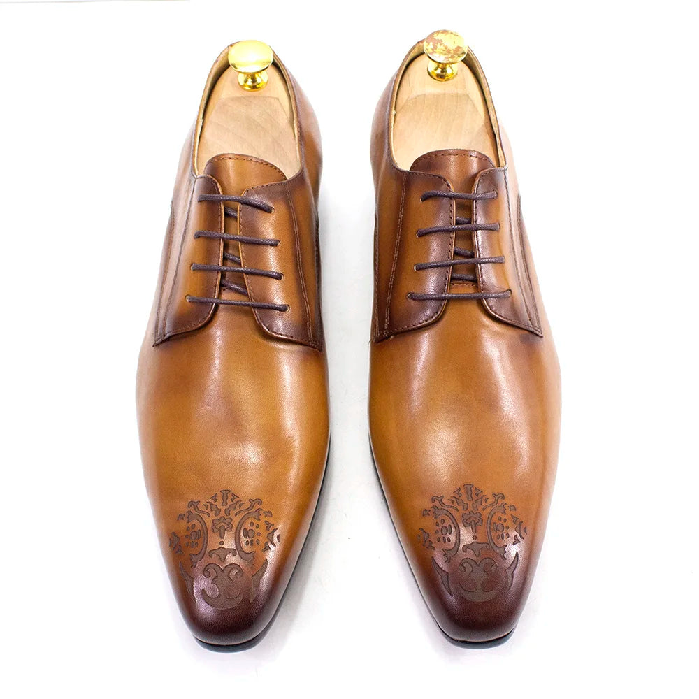 Classic Business Shoes Men Oxford Derby Genuine Leather Pointed Toe Fashion Lace Up High Quality Office Wedding Formal Shoe Male