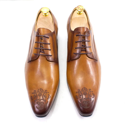 Classic Business Shoes Men Oxford Derby Genuine Leather Pointed Toe Fashion Lace Up High Quality Office Wedding Formal Shoe Male