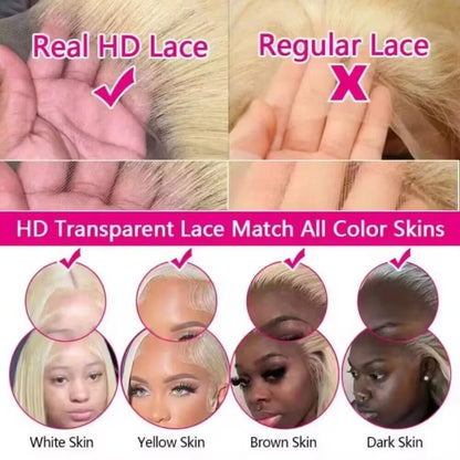Honey Blonde 613 Straight Remy Hair Wigs 13x4 13x6 HD Transparent Lace Frontal Wigs Pre Plucked Brazilan 200% Density Human Hair