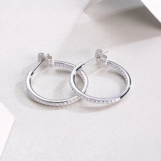 Trendy D Color Full 1.2mm 0.7cttw Moissanite Hoop Earrings For Women Girl S925 Silver Pass Diamond Test Earring Ear Buckle
