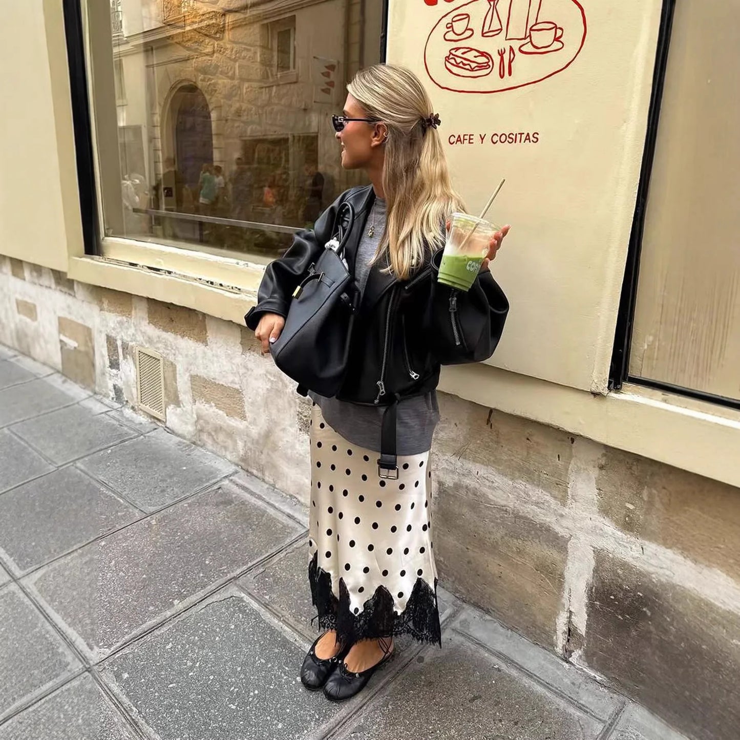 Women's Polka Dot Print Satin Skirt Sexy Lace Patchwork High Waist Skirts Chic Commute Street Party Lady Clothes for 2026 Summer
