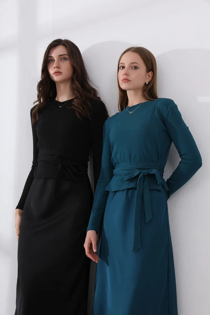 woman clothes thicken ribbing closed-fit wrap tops + Satin Adjustable straps dress (ship out in 1 day)