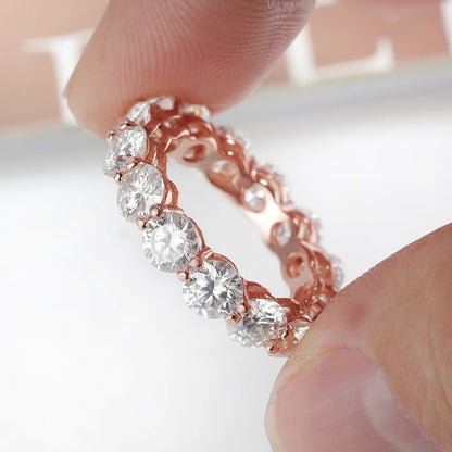 3/3.5/5mm Rose Gold Color All Moissanite Rings for Women Sparkling Wedding Ring 925 Sterling Silver Classic Jewelry Bands