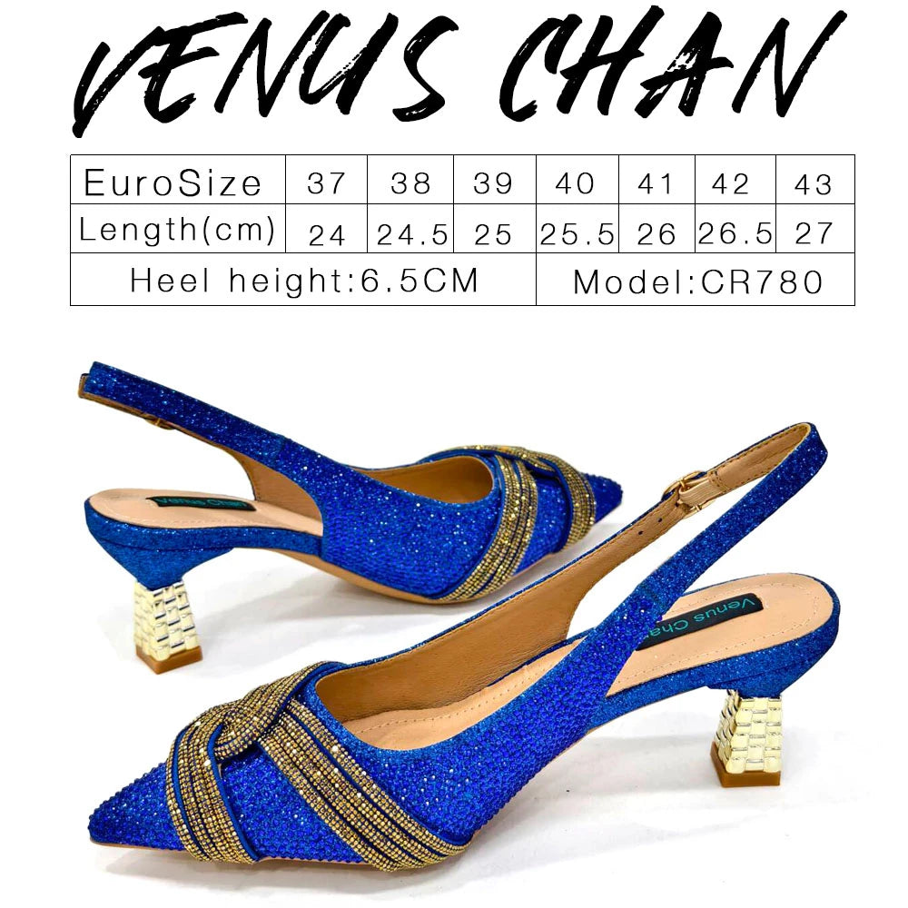 Nigerian Heel Party for Women Shoes and Bag Set Champagne Colour Rhinestone Handbag Italian Design Wedding INS 2024